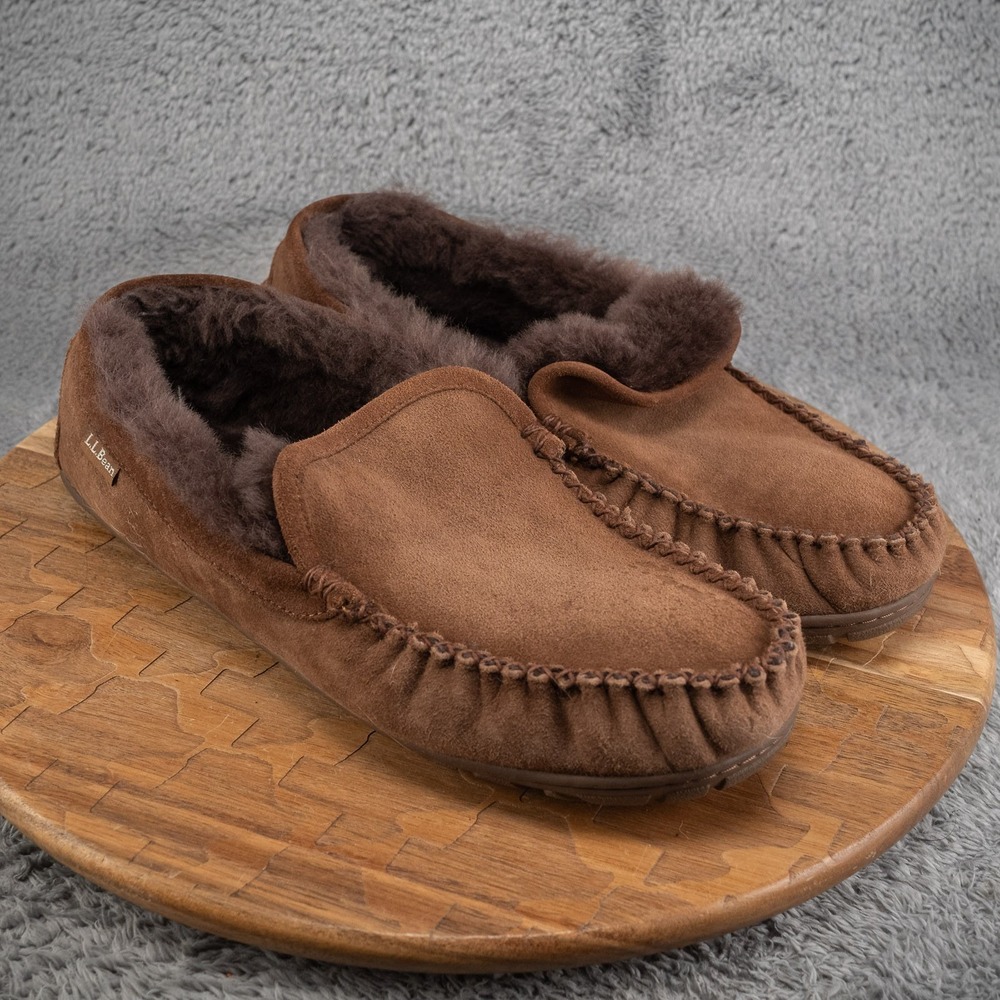 ll bean wicked good mens size 13 shoes brown‎ shearling lined slippers
